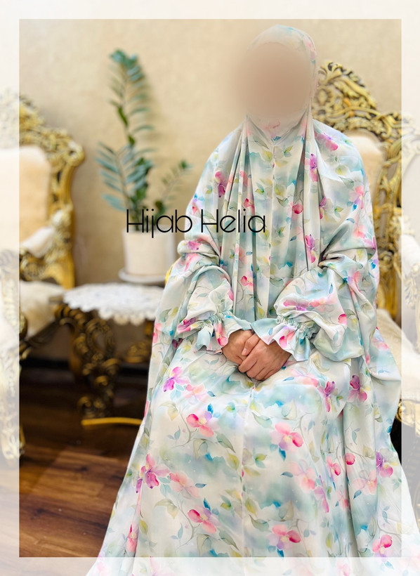 چادر نماز آستین دار مدل آسمان آبی کدری